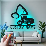 Insegna in metallo LED personalizzata per escavatore - Regalo di costruzione per lui - Decorazione per garage o laboratorio