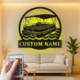 Cartel Personalizado de Barco Pontón | Arte Mural de Metal LED | Decoración Náutica Personalizada para Casa de Lago | Regalo para Propietario de Barco