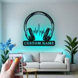Insegna LED per Cuffie Personalizzata | Insegna in Metallo per Studio DJ | Regalo per Amanti della Musica | Decorazione Soundwave