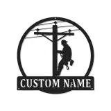 Arte da Parete in Metallo LED per Lineman | Insegna Personalizzata per Lavoratore di Pubblica Utilità | Regalo Personalizzato per Elettricista per Garage | Decorazione per Man Cave