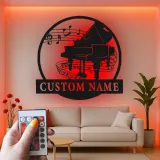 Panneau piano personnalisé avec LED | Décoration murale en métal sur mesure pour salle de musique | Silhouette de piano à queue | Cadeau pour pianiste