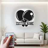 Personalized Ping Pong Paddle Sign | LED Metal Wall Art | Custom Table Tennis Gift | Game Room Decor
