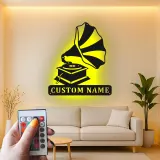 Arte Murale in Metallo LED con Gramofono | Regalo Personalizzato per Amante della Musica | Insegna con Nome Personalizzato per Decorazione Retro di Casa e Studio