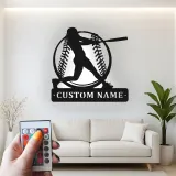 Insegna in metallo personalizzata con luce LED per giocatore di baseball - Regalo personalizzato per appassionati di sport e decorazione per sala giochi o camera da letto
