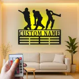 Insegna in metallo personalizzata con giocatore di cricket luce LED regalo sportivo per lui decorazione per sala giochi