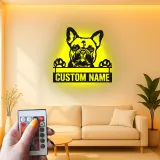 Arte murale LED in metallo con Bulldog Francese | Insegna personalizzata con nome del cane | Regalo su misura per amanti dei cani | Arredo moderno minimalista