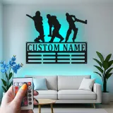 Insegna in metallo personalizzata con giocatore di cricket luce LED regalo sportivo per lui decorazione per sala giochi
