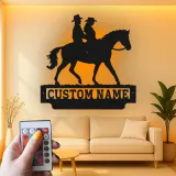 Custom Couple Horseback Riding Sign | LED Metal Wall Art for Home | Personalized Western Decor Gift for Equestrians