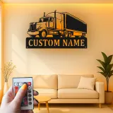 Insegna in Metallo per Camion Personalizzata | Arte da Parete LED Big Rig | Decorazione Realistica per Rimorchio Trattore | Regalo per Camionista