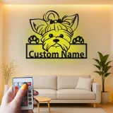 Décoration murale en métal LED personnalisée pour Yorkshire Terrier - Cadeau pour amoureux des chiens - Décor pour chambre ou salon