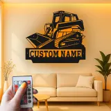 Insegna in metallo personalizzata con LED Bulldozer Regalo per appassionati di costruzione Decorazione per garage o ufficio 1