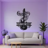 Personalized Guitar LED Sign | Custom Metal Wall Art for Music Studio | Musician Name Plaque with Music Notes
