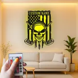 Skull Golfer Metal Wall Art | Personalized American Flag Golf Decor | LED Man Cave Signage for Enthusiasts