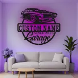 Custom Muscle Car Led Light Metal Wall Art Personalized Garage Gift for Car Enthusiasts Man Cave Decor 4