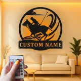 Insegna in metallo personalizzata per giocatore di polo | Insegna LED equestri personalizzata | Regalo per amanti dei cavalli per decorazione d'ufficio e casa