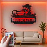 Décoration murale en métal personnalisée avec bulldozer rétroéclairé - Cadeau personnalisé pour passionné de construction - Décor de garage ou de bureau
