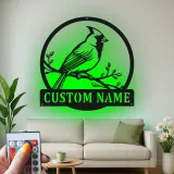 Décoration murale en métal personnalisée avec lumière LED en forme de cardinal - Cadeau pour amoureux de la nature - Décor de jardin ou de patio