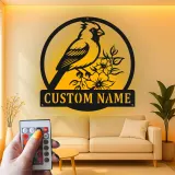 Cartel de metal LED de pájaro cardenal personalizado, regalo para amantes de la naturaleza, decoración de sala de estar o jardín