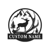 Personalisierte Metall-Wandkunst mit Hirschgeweih und LED-Beleuchtung – Geschenk für Naturliebhaber, Hüttendeko mit Bergmotiv