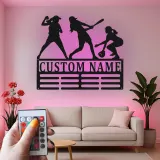 Panneau personnalisé de nom de softball avec LED | Support de médaille en métal sur mesure | Cadeau pour joueur | Décoration de chambre pour filles
