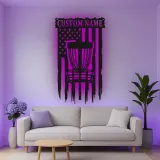 Insegna in metallo personalizzata con LED a forma di cestino per disc golf - Regalo per appassionati di disc golf - Decorazione per sala giochi sportiva