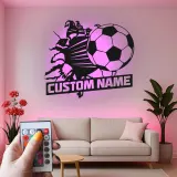 Insegna Nome Personalizzata per Calcio | Arte Murale in Metallo LED | Decorazione Sportiva Personalizzata per Camera dei Bambini | Regalo per Giocatore di Calcio