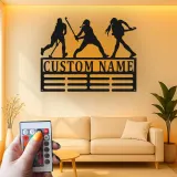 Insegna LED personalizzata per hockey su prato | Insegna da parete in metallo con nome su misura | Regalo per atleta o squadra | Arredo camera