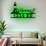 Insegna Indirizzo Faro LED | Arte di Benvenuto in Metallo Personalizzata | Decorazione Nautica per Casa al Mare e Clinica Costiera