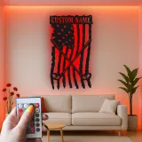 Custom Golf American Flag LED Sign | Personalized Metal Wall Art | Golfer Name Decor for Man Cave & Office | Hand-Crafted Patriotic Gift