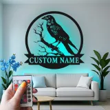Décoration murale en métal LED Raven | Enseigne gothique personnalisée | Décor de corbeau personnalisé pour bureau et maison
