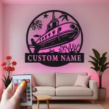 Panneau en métal sous-marin personnalisé avec rétroéclairage | Décoration murale nautique personnalisée | Décor océanique pour chambre d'enfant ou cadeau de marin