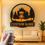 Insegna in metallo personalizzata con LED a forma di cestino per disc golf - Regalo per appassionati di disc golf - Decorazione per sala giochi 3