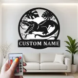 Custom Dinosaur Led Light Metal Wall Art Personalized Gift for Kids Jungle-Themed Bedroom Decor