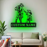 Personalisierte Motocross Vater und Kind LED Metall-Wandkunst – Geschenk für Papa, Garage oder Man Cave Dekor