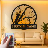 Panneau LED Personnalisé Saxophone | Décoration Murale en Métal pour Studio de Musique | Cadeau Joueur de Jazz | Décor Salle de Groupe