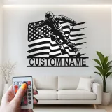 Personalisierte Skifahrer mit amerikanischer Flagge LED-beleuchtetes Metallschild Geschenk für Ski-Enthusiasten Man Cave Dekor