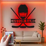 Enseigne personnalisée de hockey | Décoration murale LED en métal pour salle de jeux | Cadeau personnalisé pour joueur de hockey, garçons et fans