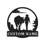 Insegna in metallo LED personalizzata con cowboy e cavallo - Regalo western per lui, decorazione rustica per ranch