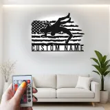 Décoration murale en métal personnalisée avec éclairage LED Lutte Américaine Drapeau Cadeau Sportif Personnalisé pour Athlètes Décor de Gym ou de Chambre