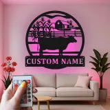 Cartel LED de Granja de Vacas Personalizado | Arte mural rústico de granja | Regalo personalizado para agricultores