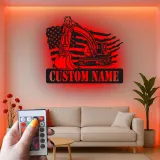 Décoration murale en métal LED personnalisée pour excavateur - Cadeau pour travailleurs de la construction - Décor de garage ou de bureau
