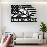 Custom Snowmobile Metal Sign | Personalized American Flag LED Art | Winter Sports Decor for Garage | Snowmobiler Gift for Him