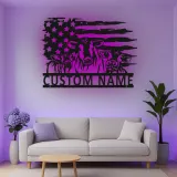 Insegna in metallo LED personalizzata con trio di mucche e bandiera americana