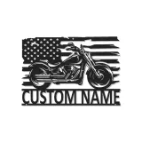 Insegna in metallo personalizzata con bandiera americana e luce LED regalo per motociclisti decorazione per garage