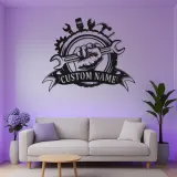 Cartel LED personalizado de mecánico | Arte mural de metal para garaje | Decoración personalizada de puño de llave | Señalización industrial para cuevas de hombres | Regalo para papá