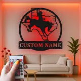 Panneau Métal Personnalisé Rodeo | Art Murale LED Cowboy du Texas | Décor Western Personnalisé pour Maison de Ranch ou Cadeau