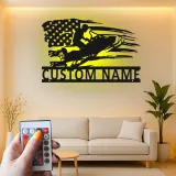 Art Mural Métallique Personnalisé Motoneige | Plaque LED Drapeau Américain Personnalisée | Décor Man Cave & Garage | Cadeau pour Passionné de Motoneige