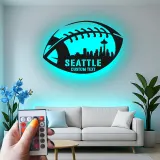 Décoration murale en métal LED de la skyline de Seattle pour football | Panneau personnalisé pour salle de jeux | Cadeau sportif personnalisé pour fan de la ville