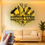 Insegna personalizzata per hairstylist | Decorazione murale LED in metallo su misura per salone | Regalo per parrucchiere e targhetta per beauty studio