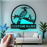 Décoration murale en métal personnalisée de l'oiseau huppe avec rétroéclairage LED
